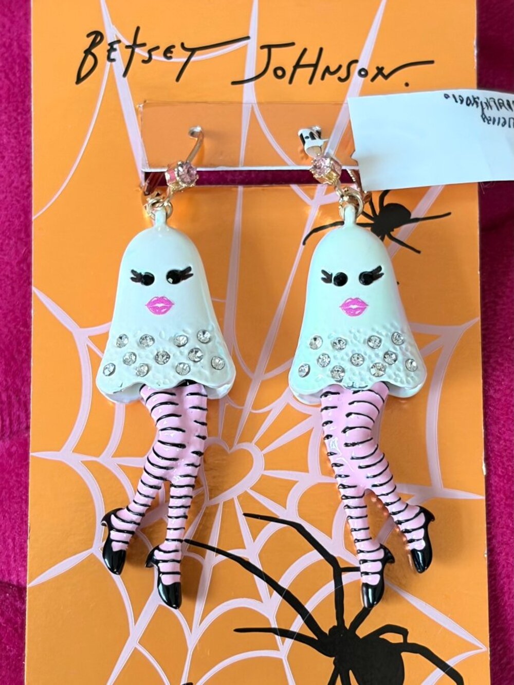 NWT: Betsey Johnson Dangle Earrings, Girl Ghosts With Heels and Lashes!